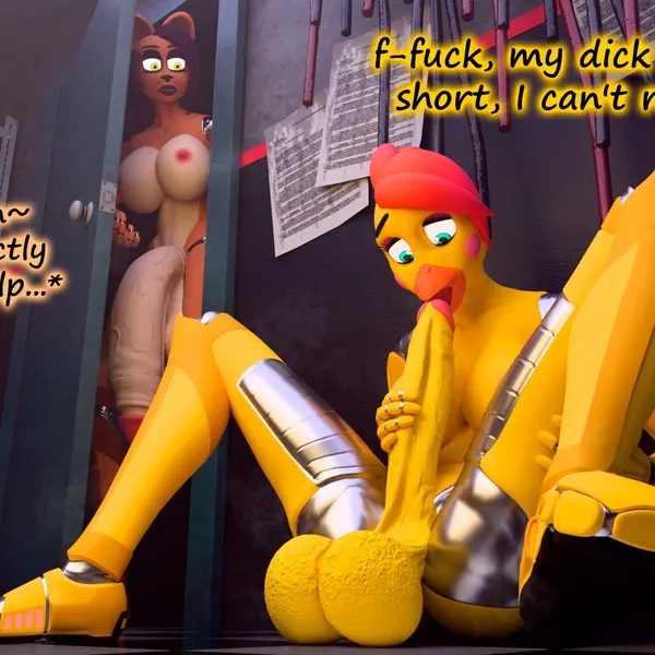 freddy (fnaf), frederika (disembowell), toy chica (fnaf) (five nights at freddy's, five nights at freddy's 2) created by vilgard