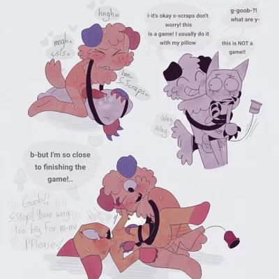 goob (dandy's world), scraps (dandy's world) (blushcrunch studio, dandy's world) created by cloudyhehe