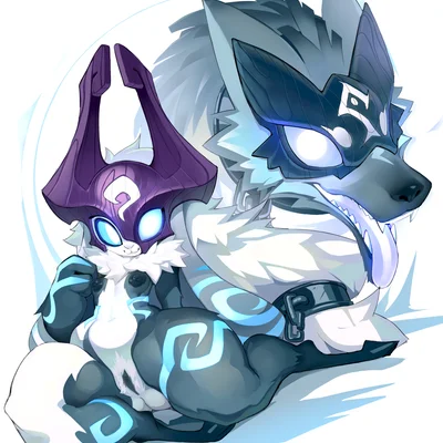 kindred (lol), lamb (lol), link (wolf form) (league of legends, nintendo) created by krokobyaka