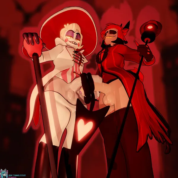 alastor (hazbin hotel), lucifer (hazbin hotel) (hazbin hotel, hellaverse) created by tammilicious