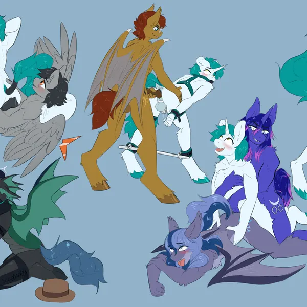 aphelion darkmoon, bass amperage, blue shift (kink pega) (friendship is magic, hasbro) created by miramore