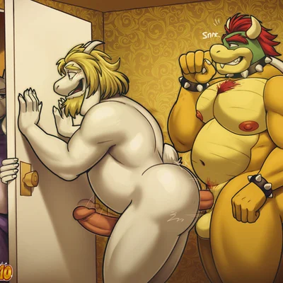 asgore dreemurr, bowser, toriel (mario bros, nintendo) created by elfein