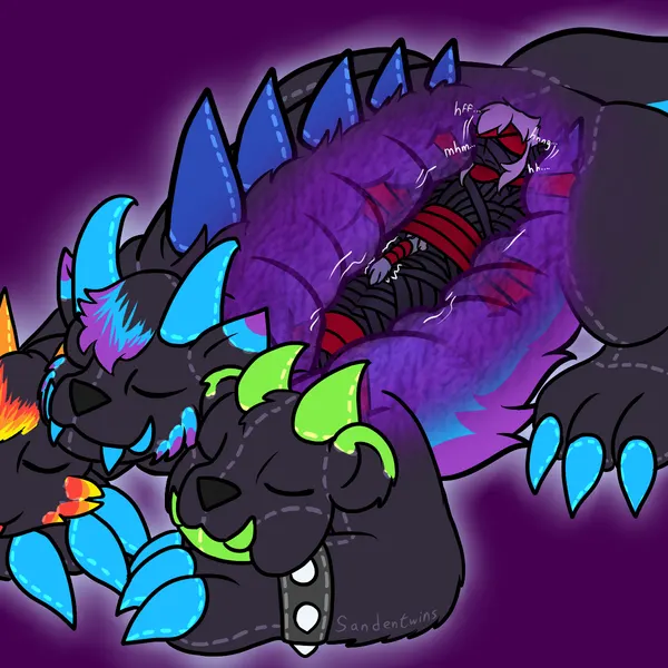 cerberus (slightly damned), drazil (slightly damned) (european mythology, greek mythology) created by sandentwins