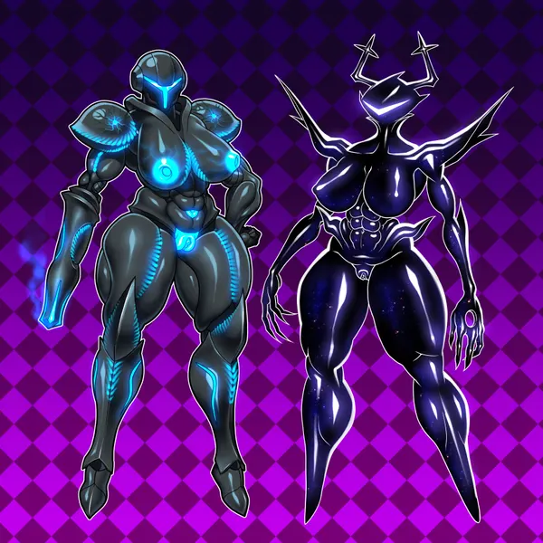 dark samus, roaring knight (deltarune, metroid) created by voideyedpanda