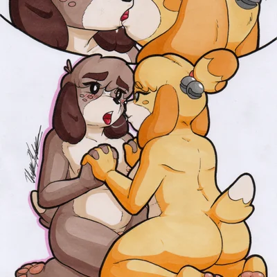 digby (animal crossing), isabelle (animal crossing) (animal crossing, nintendo) created by rotten owl