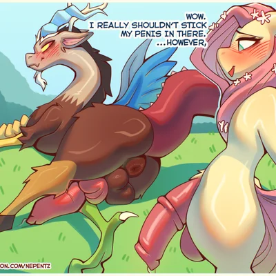 discord (mlp), fluttershy (mlp) (friendship is magic, hasbro) created by nepentz