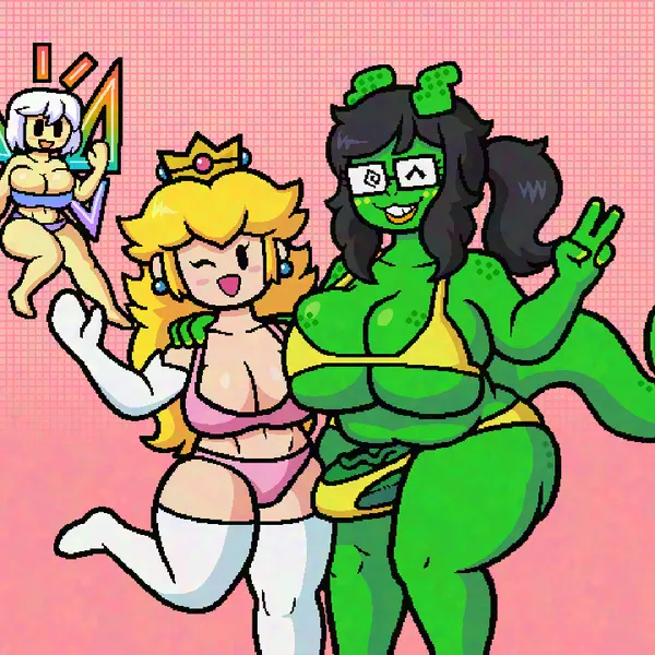 francis (paper mario), princess peach, tippi (mario) (mario bros, nintendo) created by fuzzycapsule08