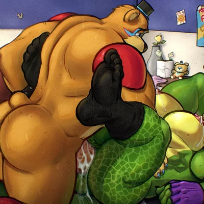 glamrock freddy, montgomery gator (five nights at freddy's, five nights at freddy's: security breach) created by darksideofdiscovery