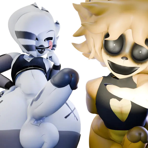 golden freddy (fnaf), marie (cryptiacurves), marionette (fnaf) (five nights at freddy's, five nights at freddy's 2) created by jordevoir (artist)