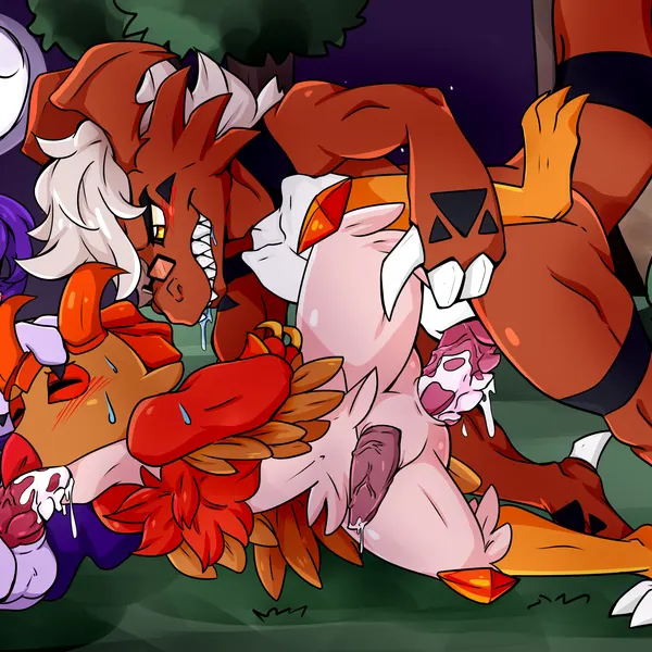 janus the dorumon, sol the guilmon (bandai namco, digimon) created by pandasisters