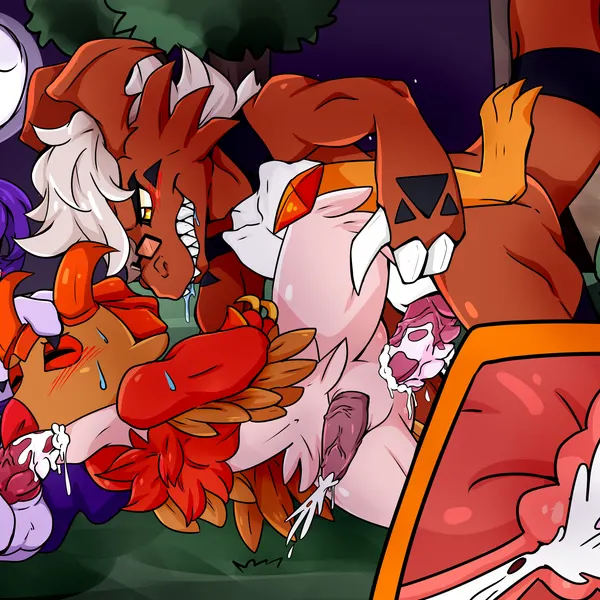 janus the dorumon, sol the guilmon (bandai namco, digimon) created by pandasisters