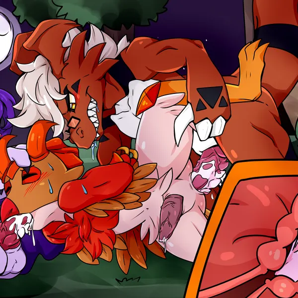 janus the dorumon, sol the guilmon (bandai namco, digimon) created by pandasisters
