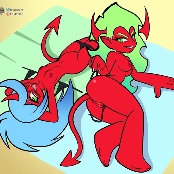 kneesocks daemon, scanty daemon (panty and stocking with garterbelt) created by fourssss