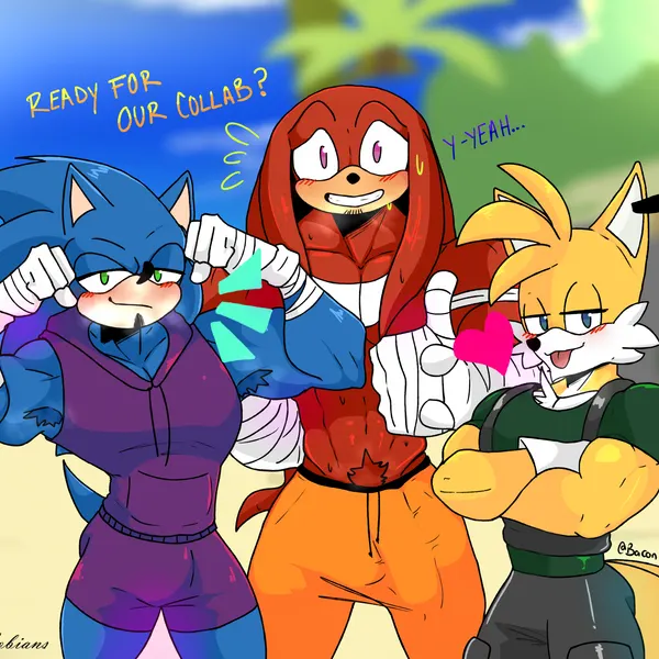knuckles the echidna, miles prower, sonic the hedgehog (sega, sonic boom) created by bacon sama