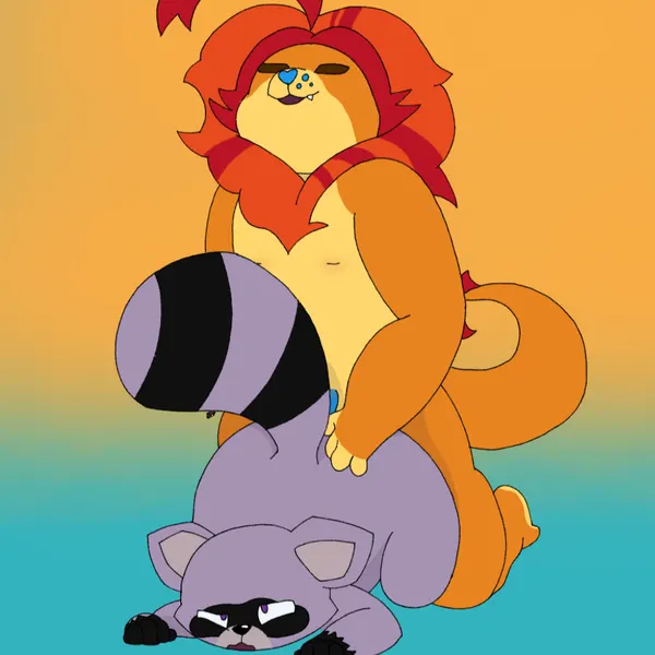 lloydford l. lion, rambley raccoon (indigo park) created by abyss arts