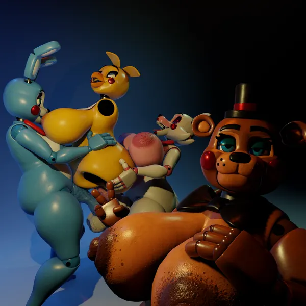 mangle (fnaf), toy bonnie (fnaf), toy chica (fnaf) (five nights at freddy's, five nights at freddy's 2) created by lil'goober