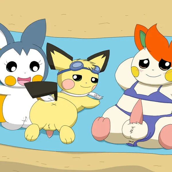 nise pawmo, sparks pichu, yarn emolga (nintendo, pokemon) created by pichu90