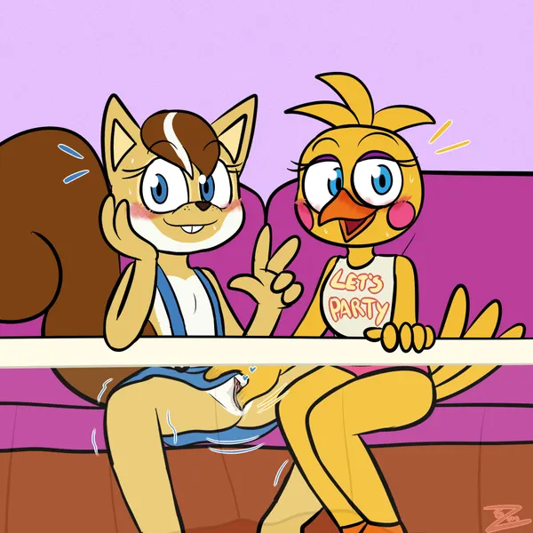 sara the squirrel, toy chica (fnaf) (fazbear fanverse, five nights at freddy's) created by zurzure