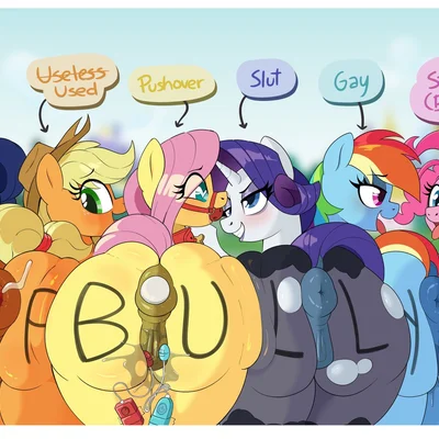 applejack (mlp), fluttershy (mlp), mane six (mlp) (friendship is magic, hasbro) created by slimewiz