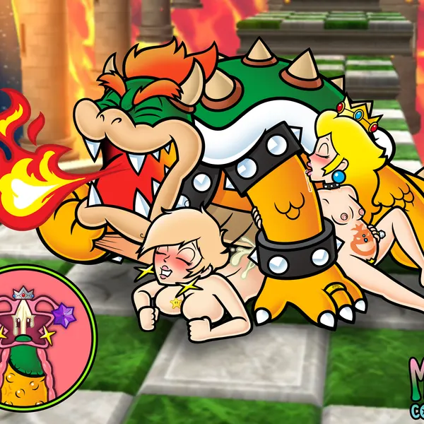 bowser, princess peach, rosalina (mario) (mario bros, nintendo) created by the moss-man