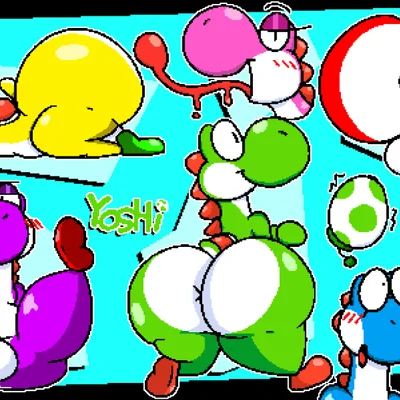 bowser, yoshi (character) (mario bros, nintendo) created by luanctoons