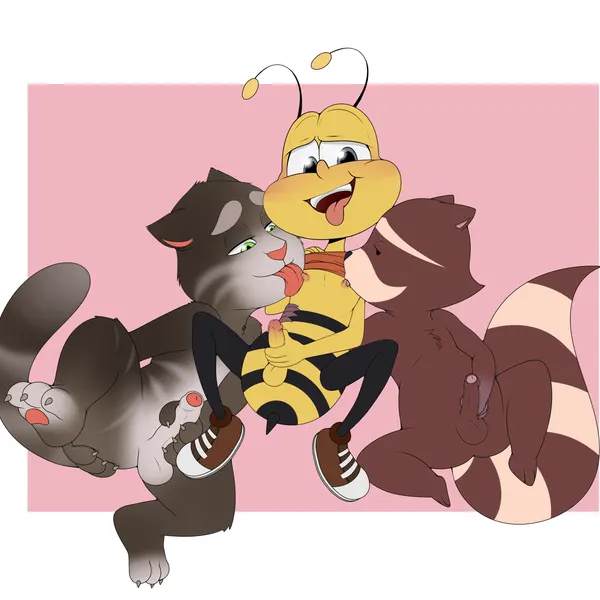 buzz the bee, chillhop raccoon, talking tom (cheerios, chillhop) created by enookie