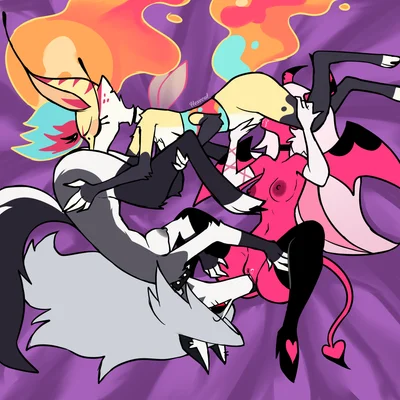 loona (helluva boss), queen bee-lzebub (helluva boss), verosika mayday (hellaverse, helluva boss) created by hexecat