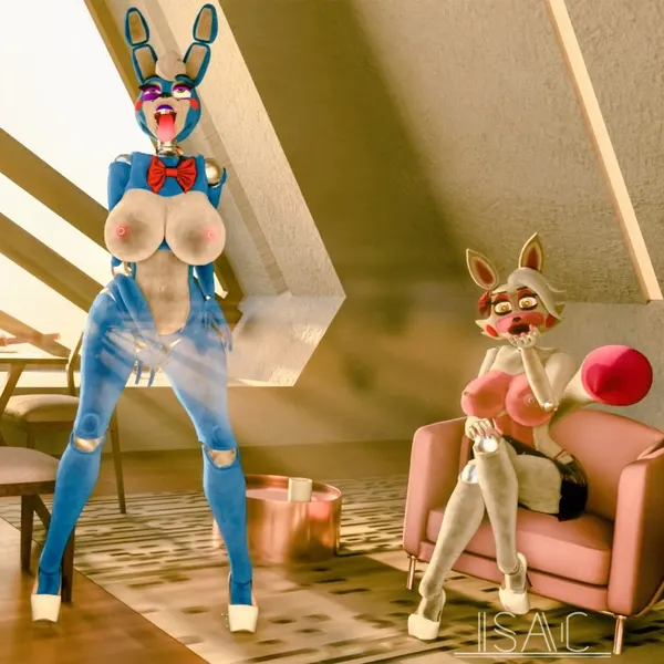 mangle (fnaf), toy bonnie (fnaf) (five nights at freddy's, five nights at freddy's 2) created by the isac