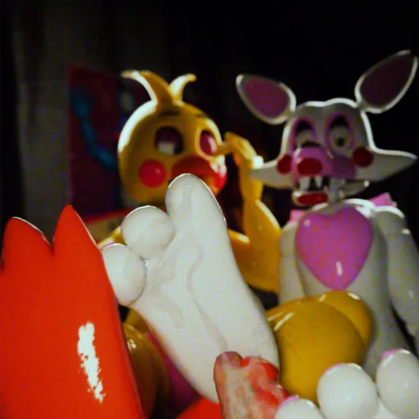 mangle (fnaf), toy chica (fnaf) (five nights at freddy's, five nights at freddy's 2) created by rookieanimator210
