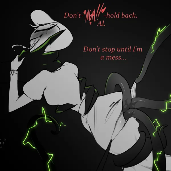 alastor (hazbin hotel), rosie (hazbin hotel) (hazbin hotel, hellaverse) created by potatonebula