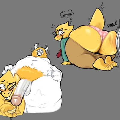 alphys, asgore dreemurr (deltarune, undertale (series)) created by chipchell