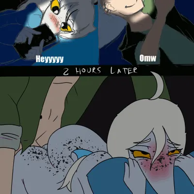 anon (snoot game), judee (cavemanon studios, couple texting in bed) created by purplekatsnek