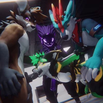 apollo (malikproto), forest foxtail, orion (pupspartan110) (kinktober, kinktober 2025) created by malikproto