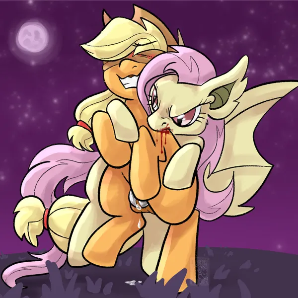 applejack (mlp), flutterbat (mlp), fluttershy (mlp) (friendship is magic, hasbro) created by bananabreadart