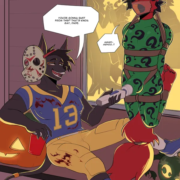 atemu "fox" foxalitica, jason voorhees, the riddler (friday the 13th (series), halloween) created by astarvingfarbeagle