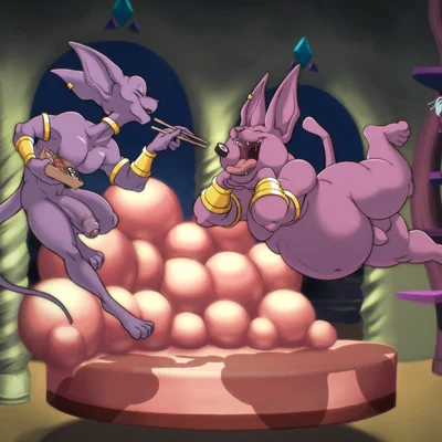 beerus, champa, whis (dragon ball, dragon ball super) created by catsnbriefs