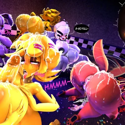 bonfie (cryptiacurves), bonnie (fnaf), chica (fnaf) (five nights at freddy's, five nights at freddy's 2) created by mr t 18g