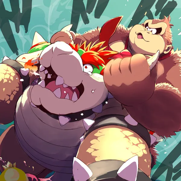 bowser, donkey kong (character) (donkey kong (series), mario bros) created by hachirouta