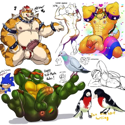 bowser, meowser, raphael (tmnt) (mario bros, nintendo) created by dream and nightmare, poppin
