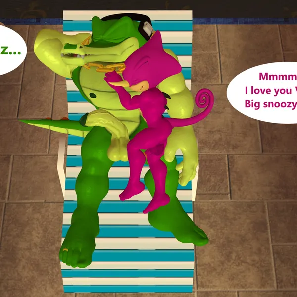 espio the chameleon, vector the crocodile (sega, sonic the hedgehog (series)) created by aldenyates