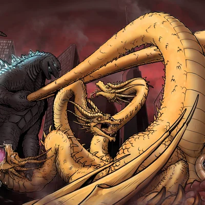 godzilla, godzilla (2014), king ghidorah (european mythology, godzilla (series)) created by emptyinside
