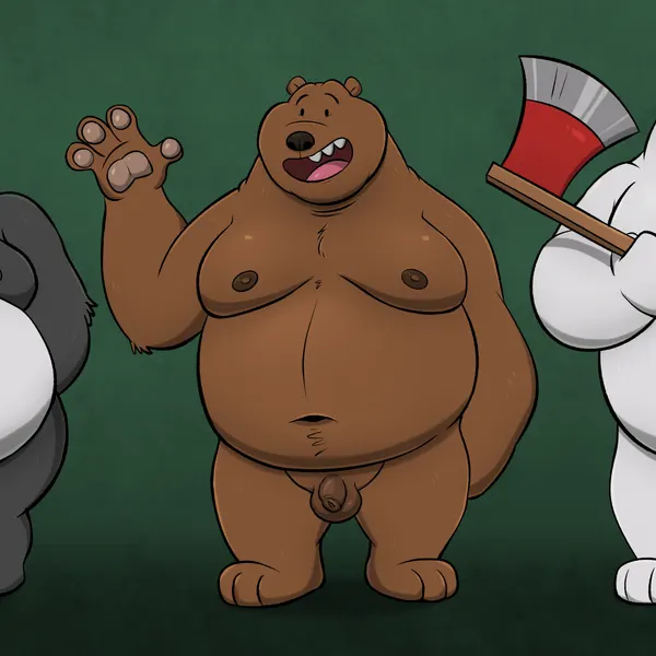 grizzly (we bare bears), ice bear (we bare bears), panda (we bare bears) (cartoon network, fat bear week) created by ethancostas
