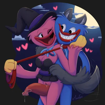 huggy wuggy, kissy missy (halloween, mob entertainment) created by mandyfoxy