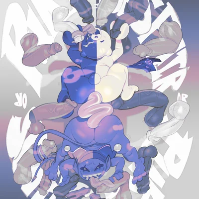 jevil (deltarune), monokuma (danganronpa, deltarune) created by submarine screw