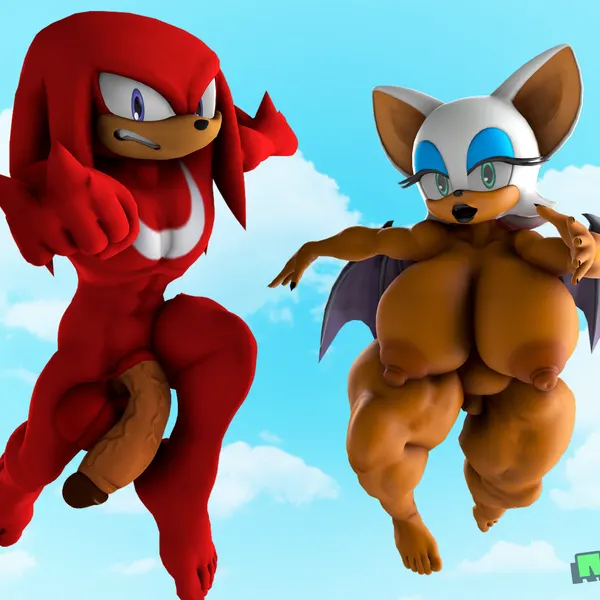 knuckles the echidna, rouge the bat (sega, sonic the hedgehog (series)) created by rocketspuff