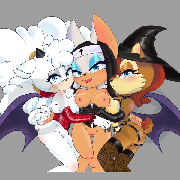 lanolin the sheep (sonic), rouge the bat, rouge the nun (halloween, idw publishing) created by hikari cotta