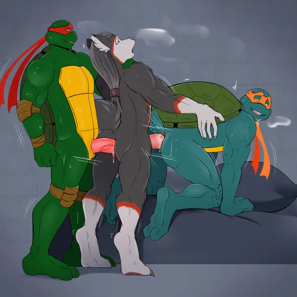 michelangelo (tmnt), raphael (tmnt) (teenage mutant ninja turtles, teenage mutant ninja turtles (2003)) created by mishajeans