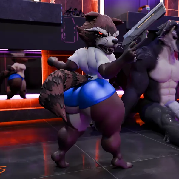 rocket raccoon, wolf (petruz) (guardians of the galaxy, marvel) created by domizoni