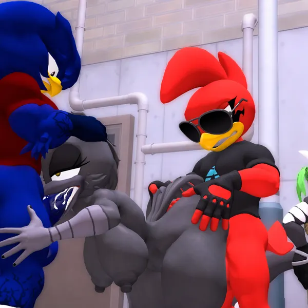 alisa (juicyducksfm), chuck (mrfrenchyjackal), fan character (sega, sonic the hedgehog (series)) created by juicyducksfm