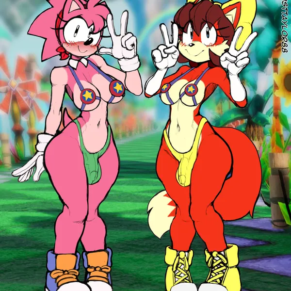 amy rose, classic amy rose, fiona fox (archie comics, classic sonic (universe)) created by justtaylor